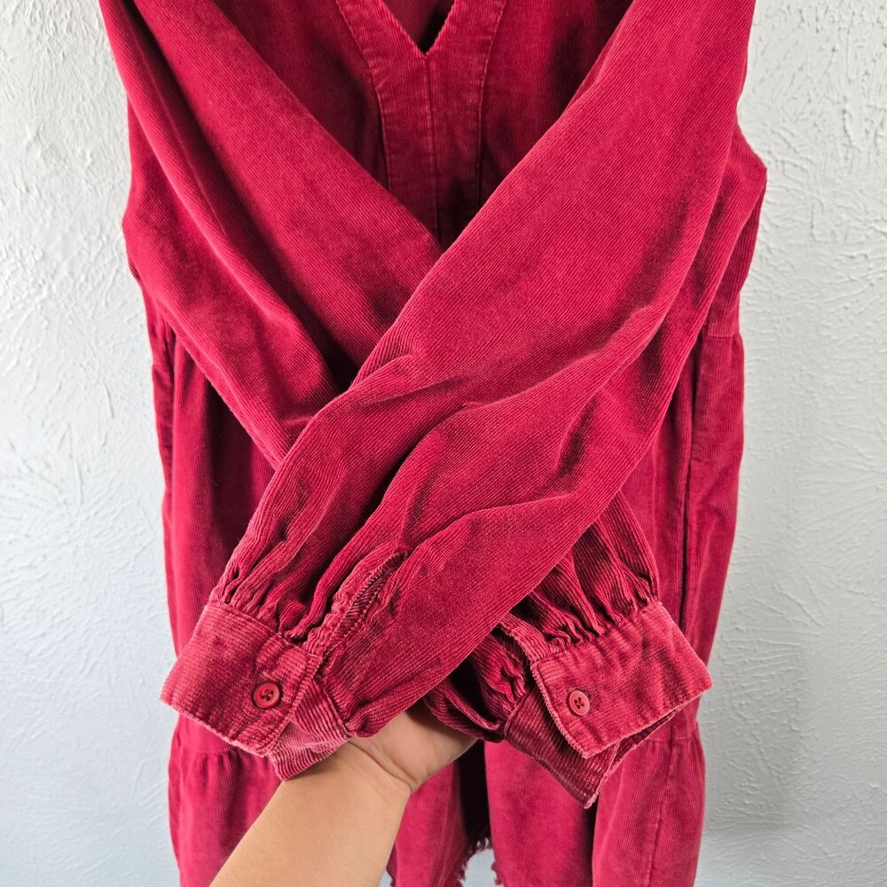 Umgee Tiered Dress Lrg Red Corduroy Boho Peasant Western Relaxed Fit Mini Shift - Picture 6 of 14